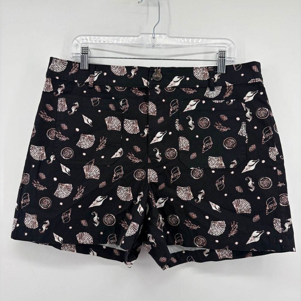 LOFT Womens 14 Black Seashell Print The Palmer Short Nautical Cotton Blend NWT